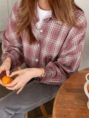 DAZY Plaid Print Drop Shoulder Shirt