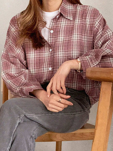 DAZY Plaid Print Drop Shoulder Shirt