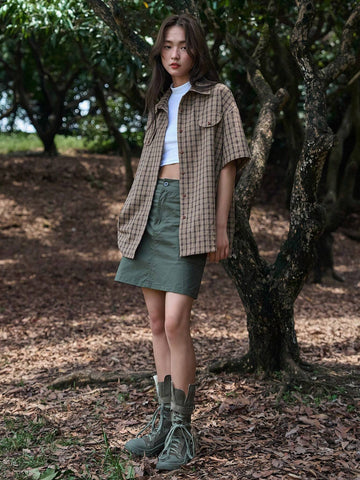 DAZY Plaid Print Drop Shoulder Shirt