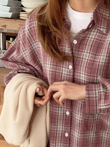 DAZY Plaid Print Drop Shoulder Shirt