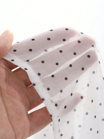 DAZY Polka Dot Loose-Fit Long Sleeve Ladies Shirt With Tie