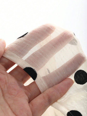 DAZY Polka Dot Loose Fit V-Neck Women's Blouse With Long Sleeves