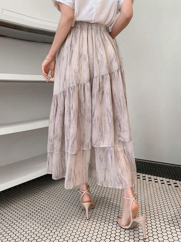 FRIFUL Floral Print High Waist Skirt