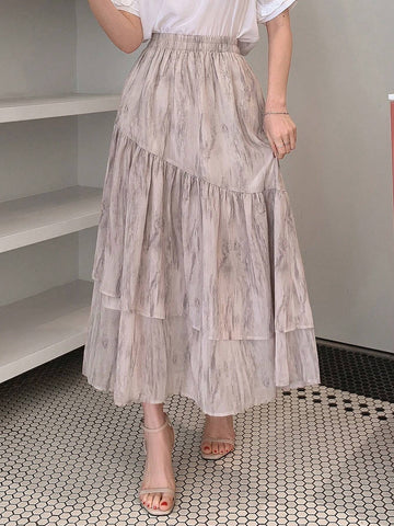 FRIFUL Floral Print High Waist Skirt