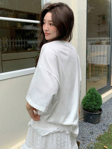 DAZY Round Neck Short Sleeves Printed Loose T-Shirt