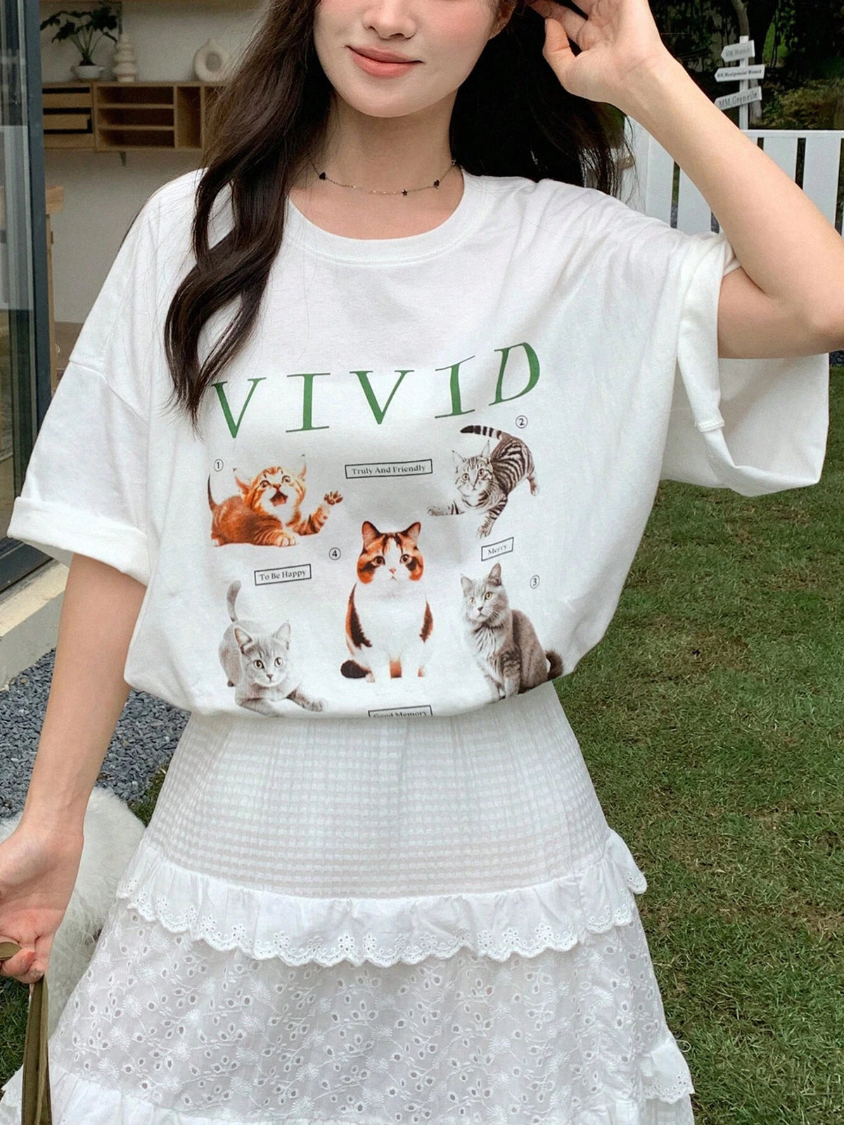 DAZY Round Neck Short Sleeves Printed Loose T-Shirt