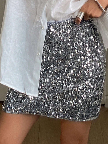 DAZY Sequined Sparkling Mini Skirt For Women
