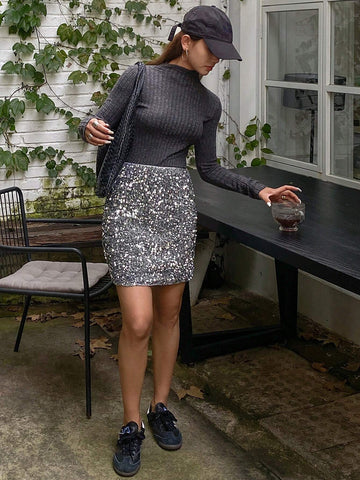 DAZY Sequined Sparkling Mini Skirt For Women