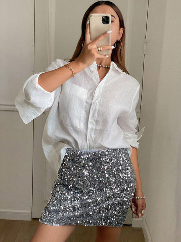 DAZY Sequined Sparkling Mini Skirt For Women