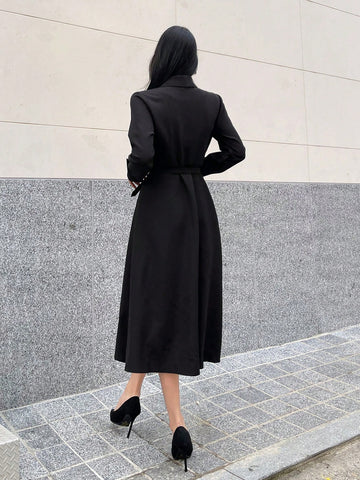 DAZY Shawl Collar Double Breasted Belted Dress