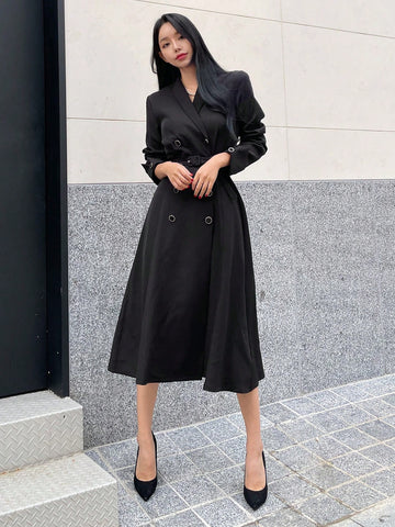 DAZY Shawl Collar Double Breasted Belted Dress