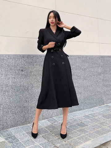 DAZY Shawl Collar Double Breasted Belted Dress