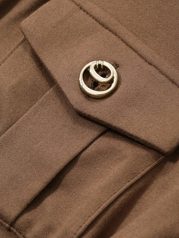 DAZY Slim Solid Color V-Neck Front Pocket Work Style Women Short Dress