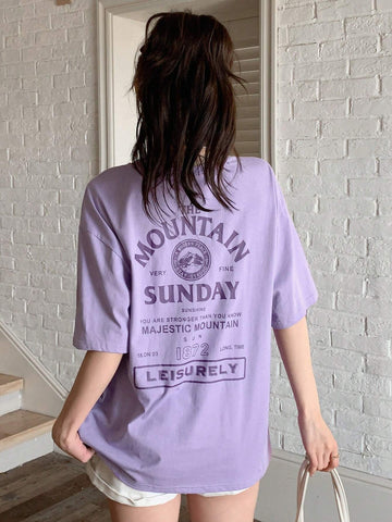 Slogan Graphic Drop Shoulder Tee THE MOUNTAIN A MODERN PLACE SUNDAY SUNSHINE YOU ARE