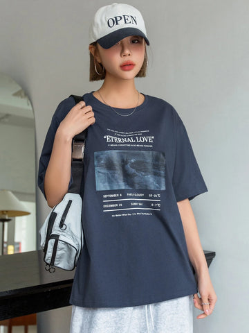 Slogan Graphic Drop Shoulder Tee