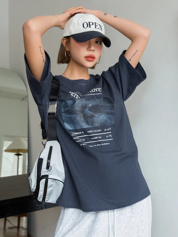 DAZY Slogan Graphic Drop Shoulder Tee