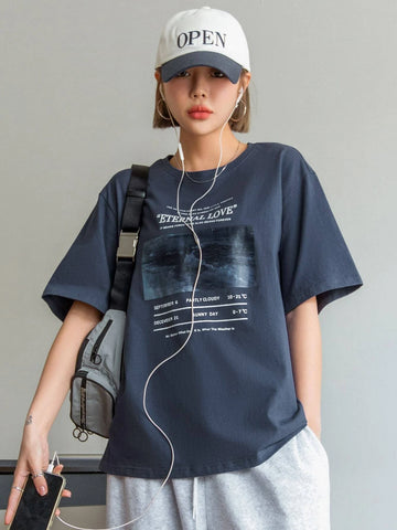 DAZY Slogan Graphic Drop Shoulder Tee