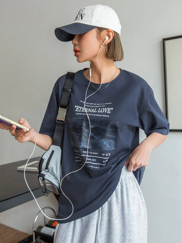 Slogan Graphic Drop Shoulder Tee