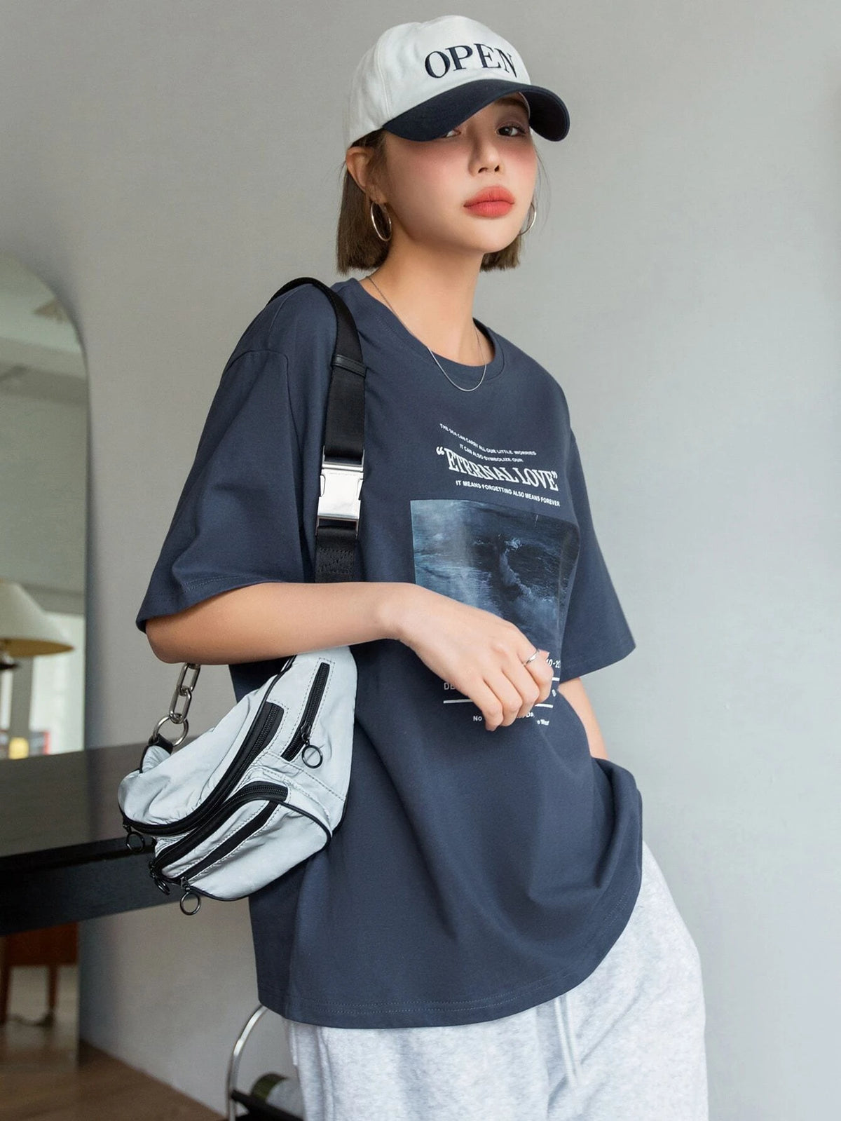 DAZY Slogan Graphic Drop Shoulder Tee