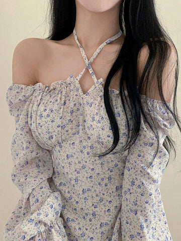 DAZY Small Floral Print Halter Neck Casual Dress