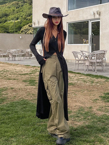 DAZY Solid Button Front Long Tee