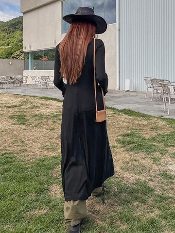 DAZY Solid Button Front Long Tee