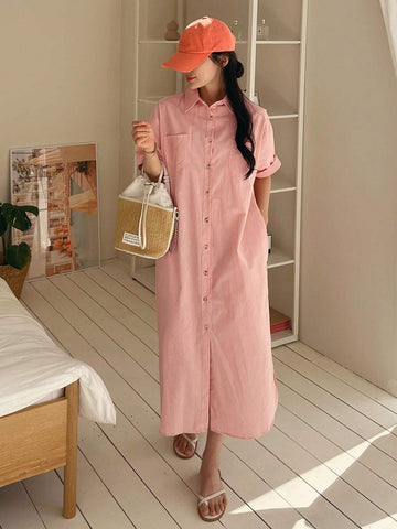 DAZY Solid Button Front Shirt Dress For Summer