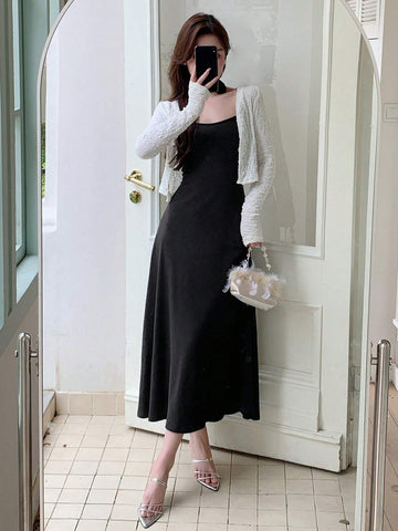 DAZY Solid Cami Long Dress Without Cardigan