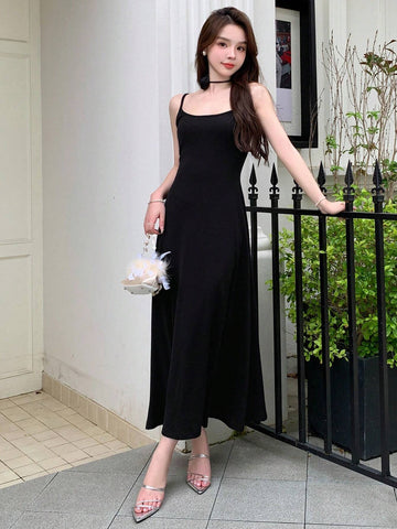 DAZY Solid Cami Long Dress Without Cardigan