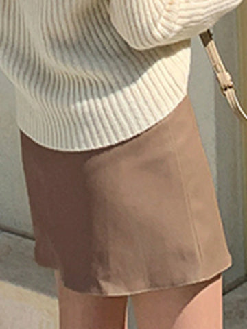 DAZY Solid Color Casual Leather Skirt