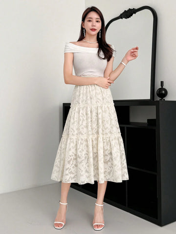 DAZY Solid Color Cutout Floral A-Line Skirt