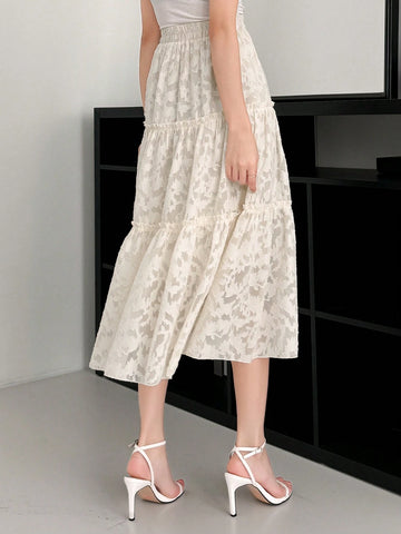 DAZY Solid Color Cutout Floral A-Line Skirt