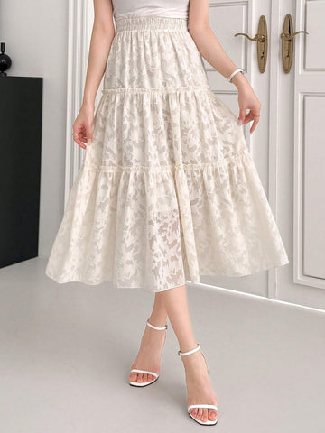 DAZY Solid Color Cutout Floral A-Line Skirt