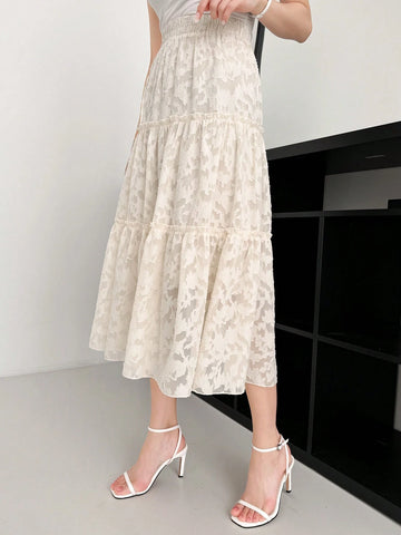 DAZY Solid Color Cutout Floral A-Line Skirt