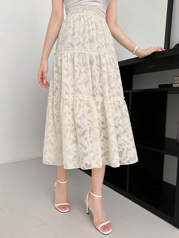 DAZY Solid Color Cutout Floral A-Line Skirt