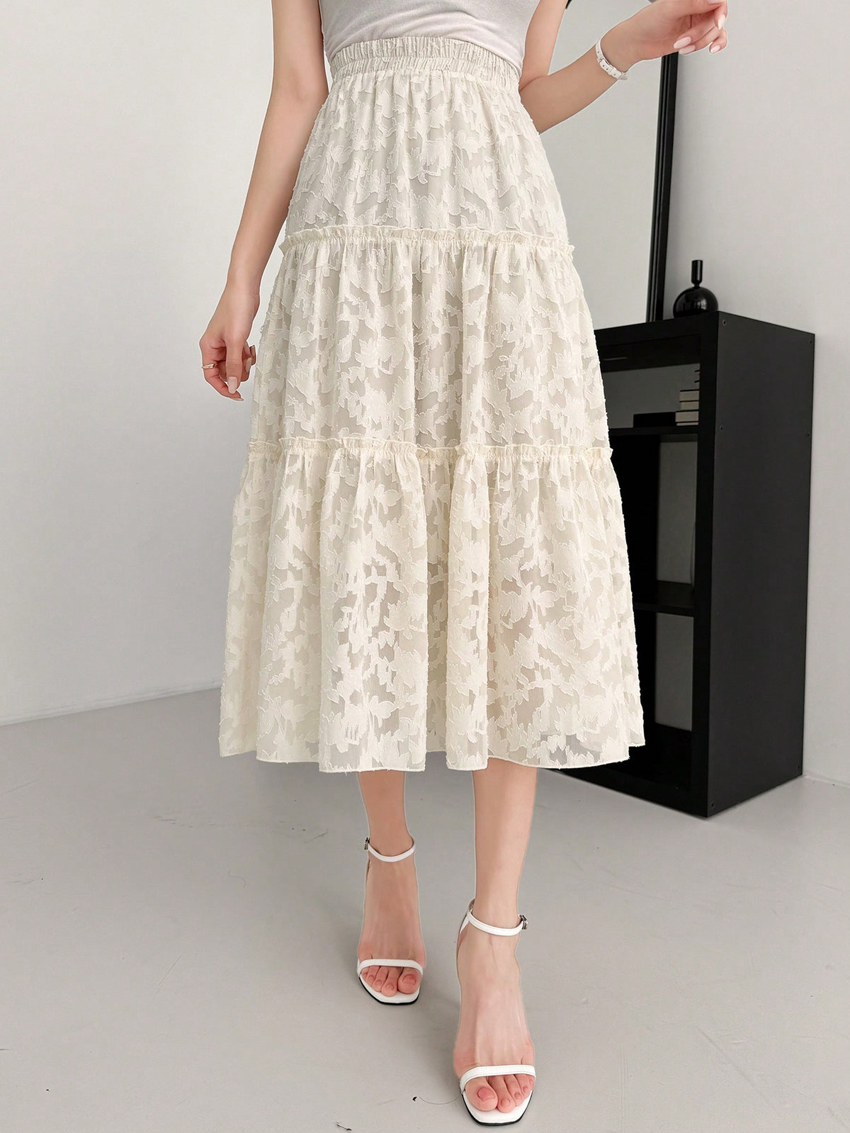 DAZY Solid Color Cutout Floral A-Line Skirt