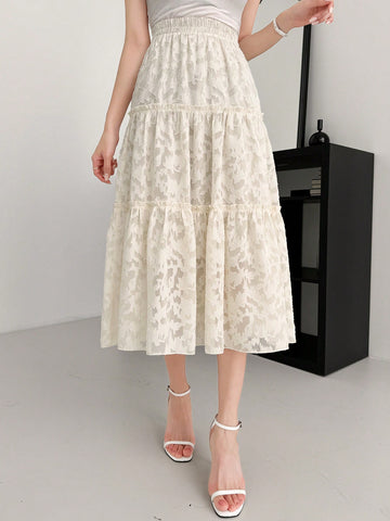 DAZY Solid Color Cutout Floral A-Line Skirt