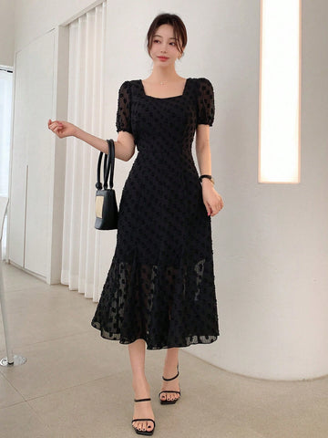 DAZY Solid Color Cutout Square Neck Dress