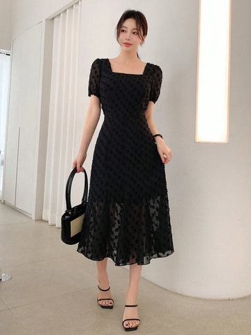 DAZY Solid Color Cutout Square Neck Dress