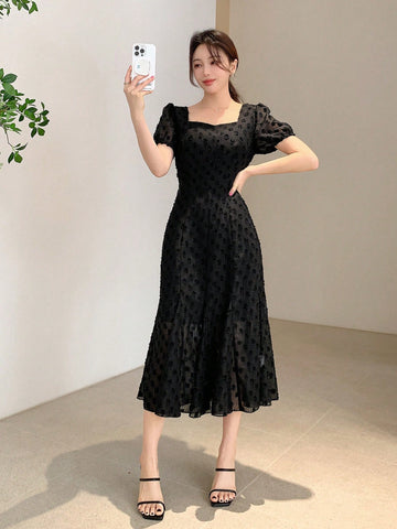 DAZY Solid Color Cutout Square Neck Dress