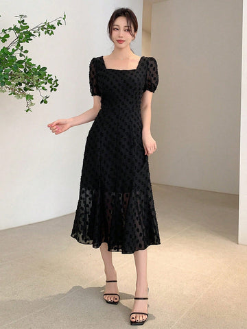 DAZY Solid Color Cutout Square Neck Dress