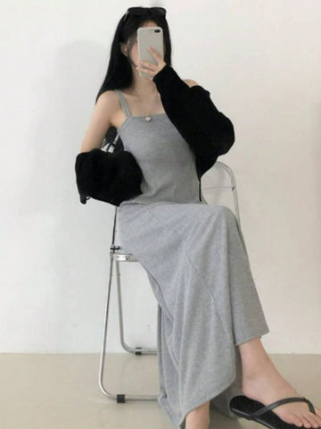DAZY Solid Color Gathered Waist Cami Dress