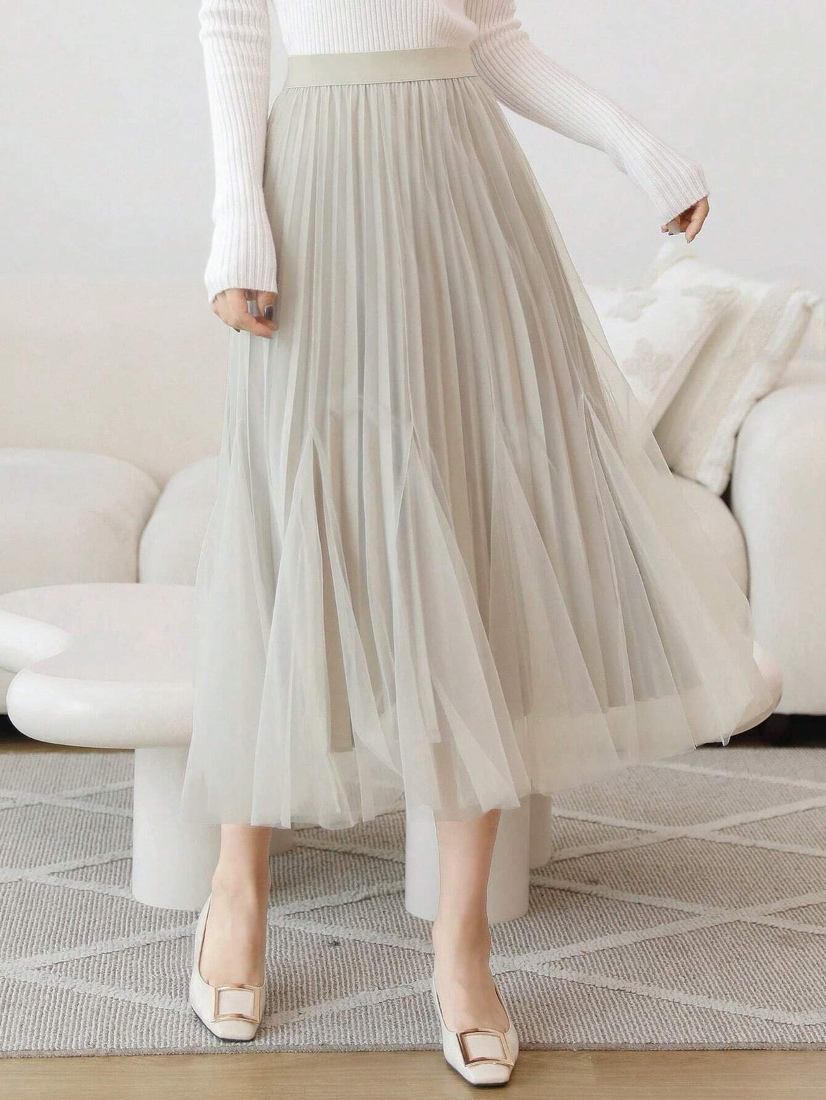 DAZY Solid Color Pleated A-Line Skirt For Women