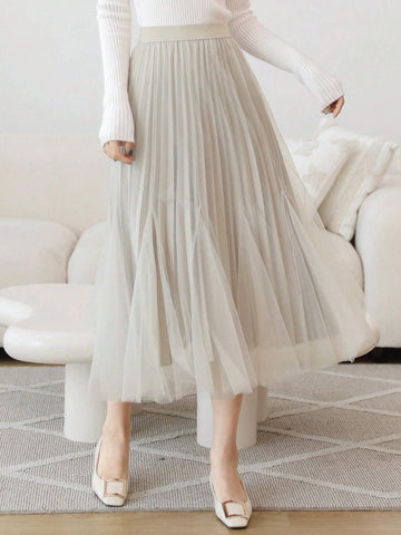 DAZY Solid Color Pleated A-Line Skirt For Women