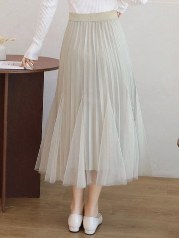 DAZY Solid Color Pleated A-Line Skirt For Women