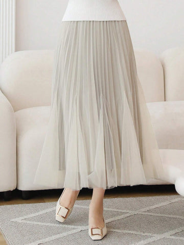 DAZY Solid Color Pleated A-Line Skirt For Women