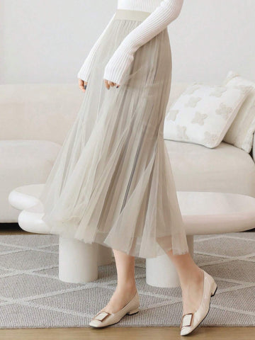 DAZY Solid Color Pleated A-Line Skirt For Women