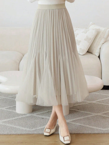 DAZY Solid Color Pleated A-Line Skirt For Women