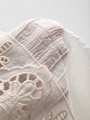 DAZY Solid Color Round Neck Embroidered Burnout Short Sleeve Women's Blouse