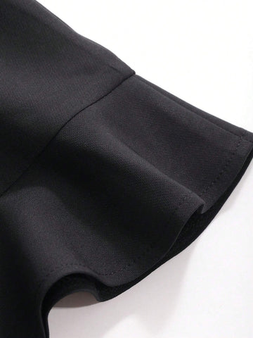 DAZY Solid Color Ruffled Hem Casual Skirt